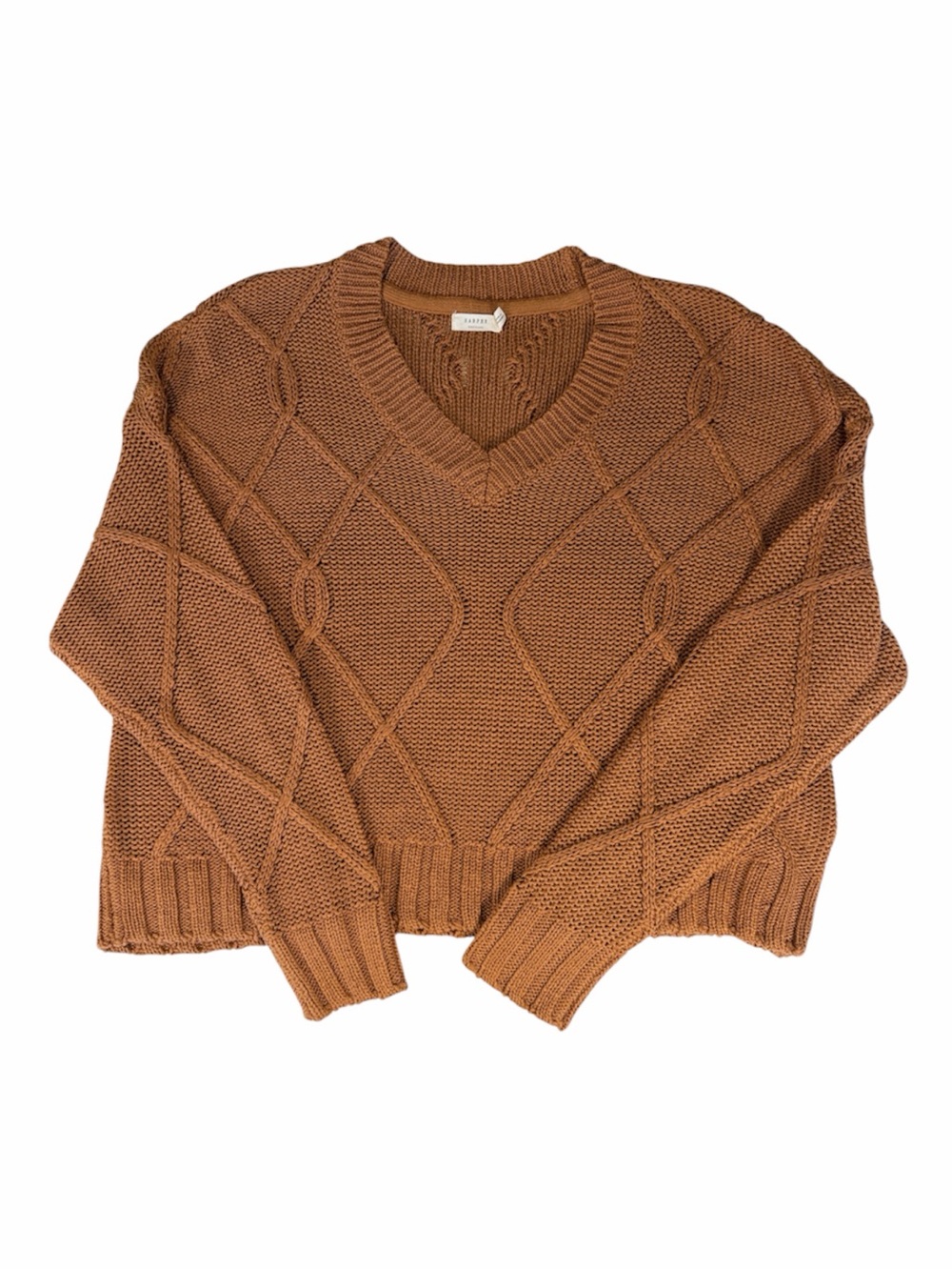 Harper Heritage Cable-Knit V-Neck Sweater in Rust